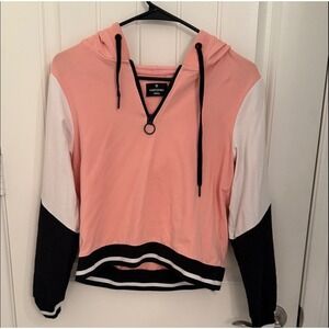 Portofino Womens Small Colorblock Quarter Zip Cropped Hoodie Pink‎ White Black